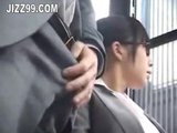  office lady seduced blowjob by geek on bus 