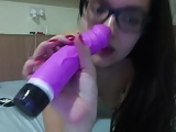  Horny Girl Masturbating, Moaning and Sucking a vibrator DESI 
